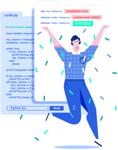 Illustration of a satisfied Compilers user looking at the details of his code compilation