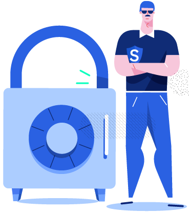 Illustration of a security guard protecting data